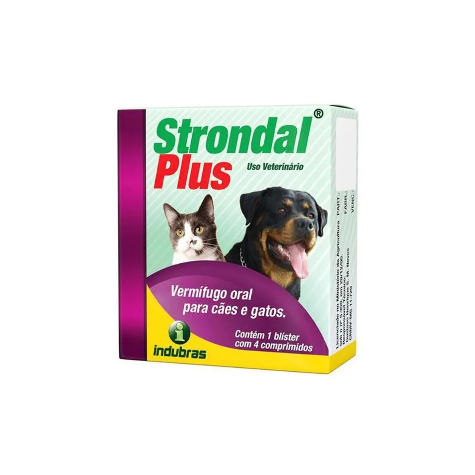 Vermífugo Strondal Plus 4 Comprimidos para Cães e Gatos - Indubras