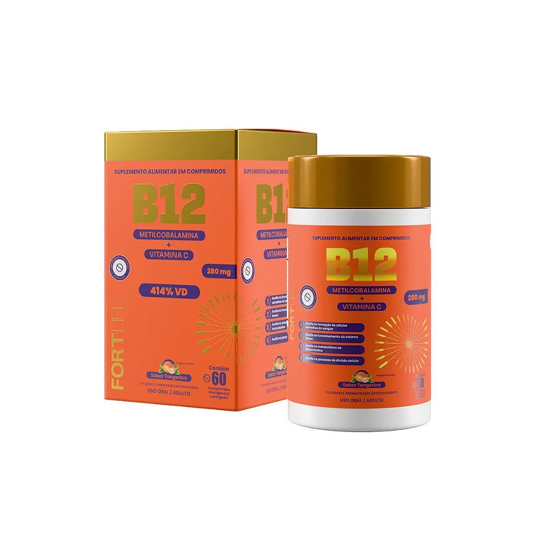 Vitamina B12 + Vitamina C Sabor Tangerina com 60 cápsulas Gelatinosas