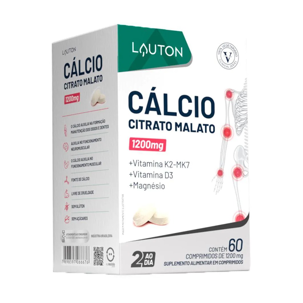Cálcio Citrato Malato, K2, D3 Lauton 60Comp