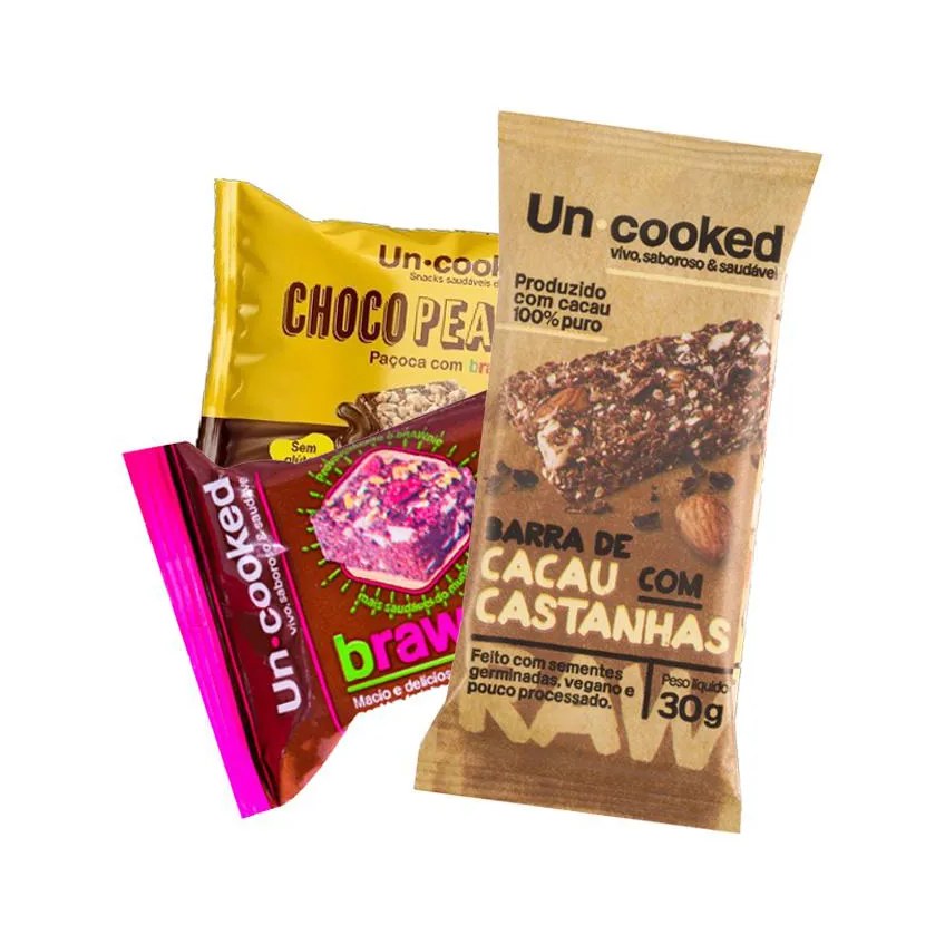 Kit 3 Doces de Cacau Uncooked: Castanha, Brawnie, Chocopeanuts