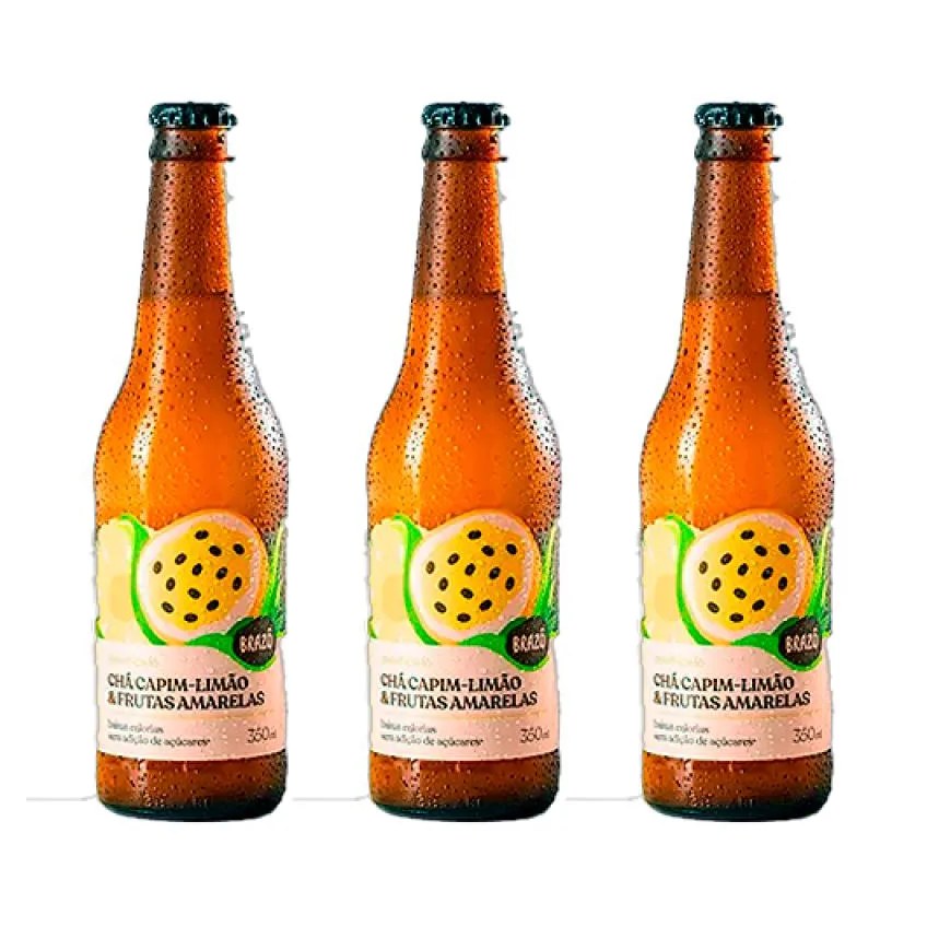 Kit 3x: Chá de Capim Limão com Frutas Amarelas Gaseificado Brazô 350ml