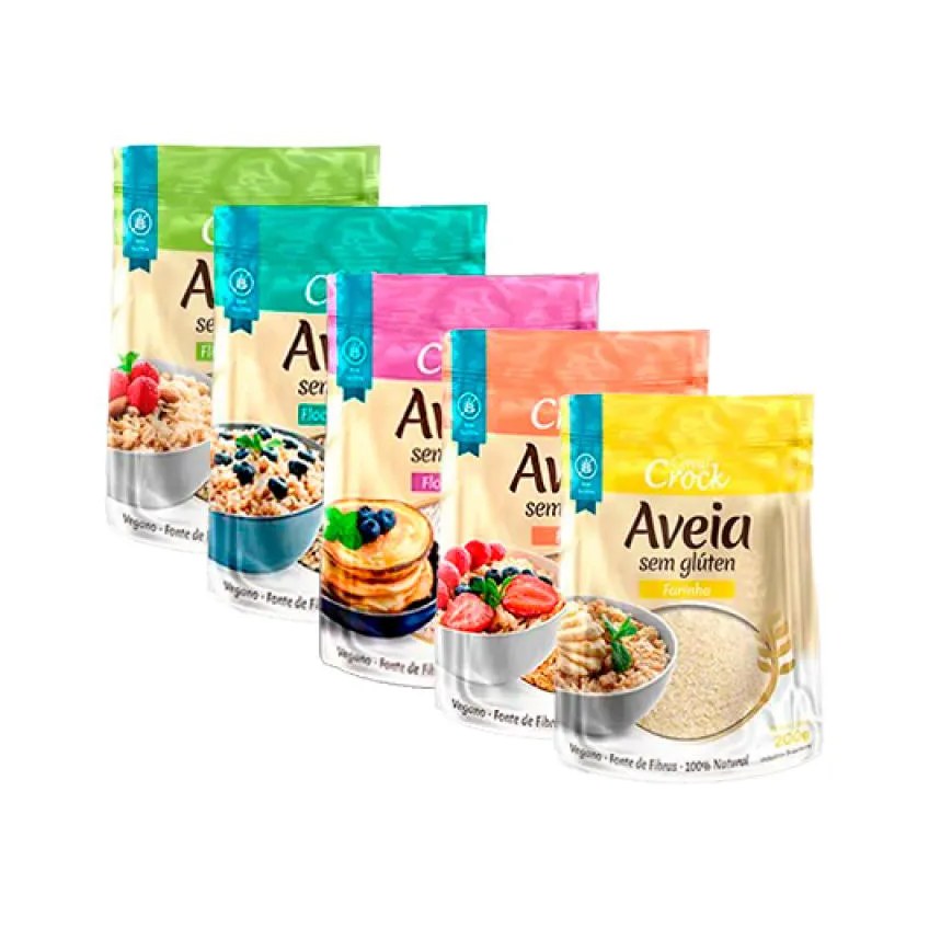 Kit 5 Aveia Sem Glúten Leve Croc: Flocos Grossos, Flocos Médios, Flocos Finos, Farelo, Farinha