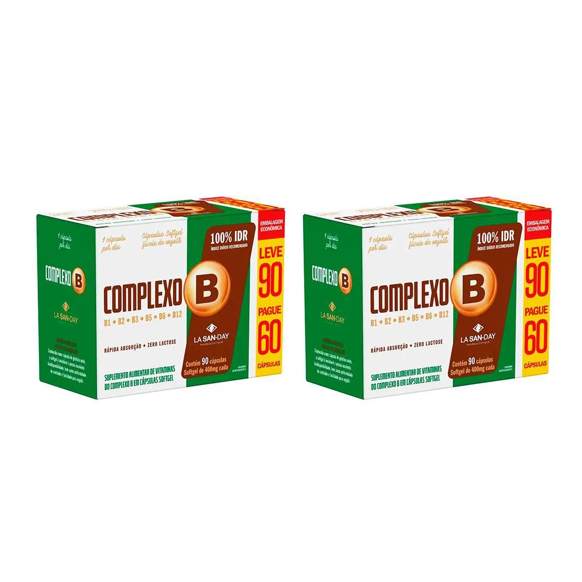Kit 2 Suplemento Alimentar Complexo B - 90 cápsulas - La San-day
