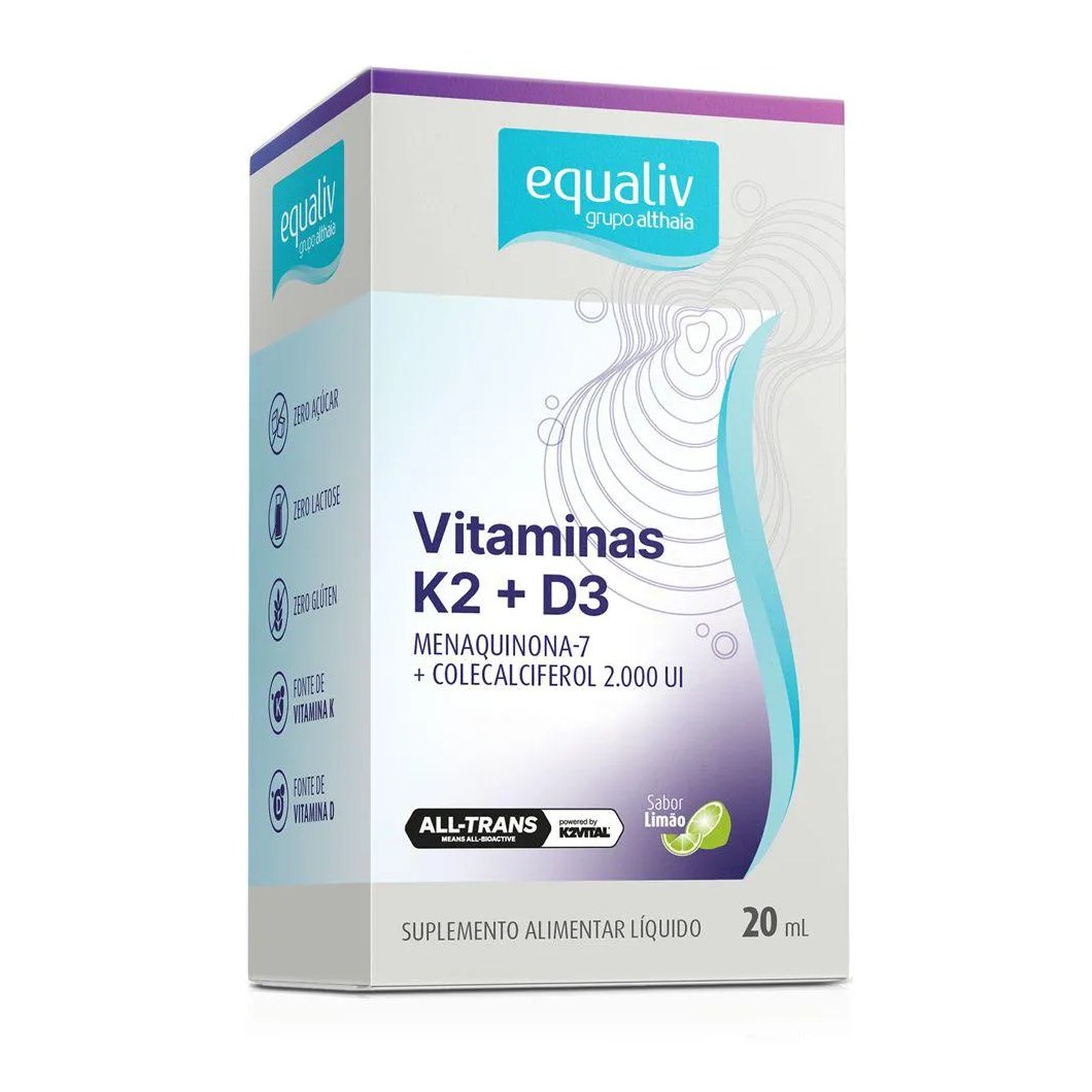 Vitamina K2 D3 80 Mg 2000 Ui 20 Ml Gotas Limão - Equaliv