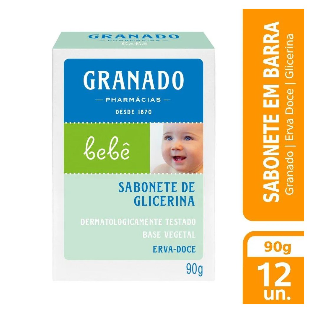 Sabonete Granado Glicerina Bebê Erva Doce 90g -embalagem com 12 unidades