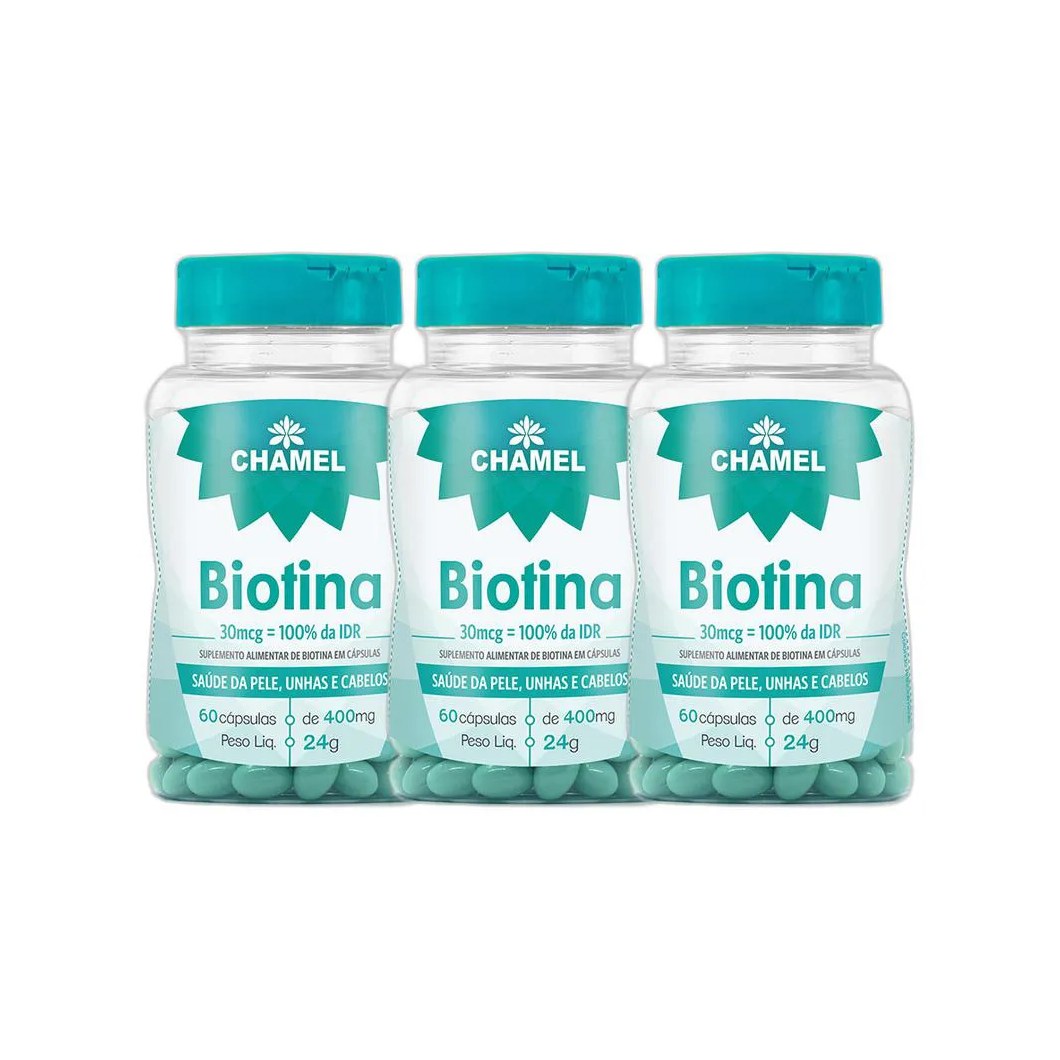 Kit 3x Vitamina Biotina 60 cápsulas 400mg - Chamel