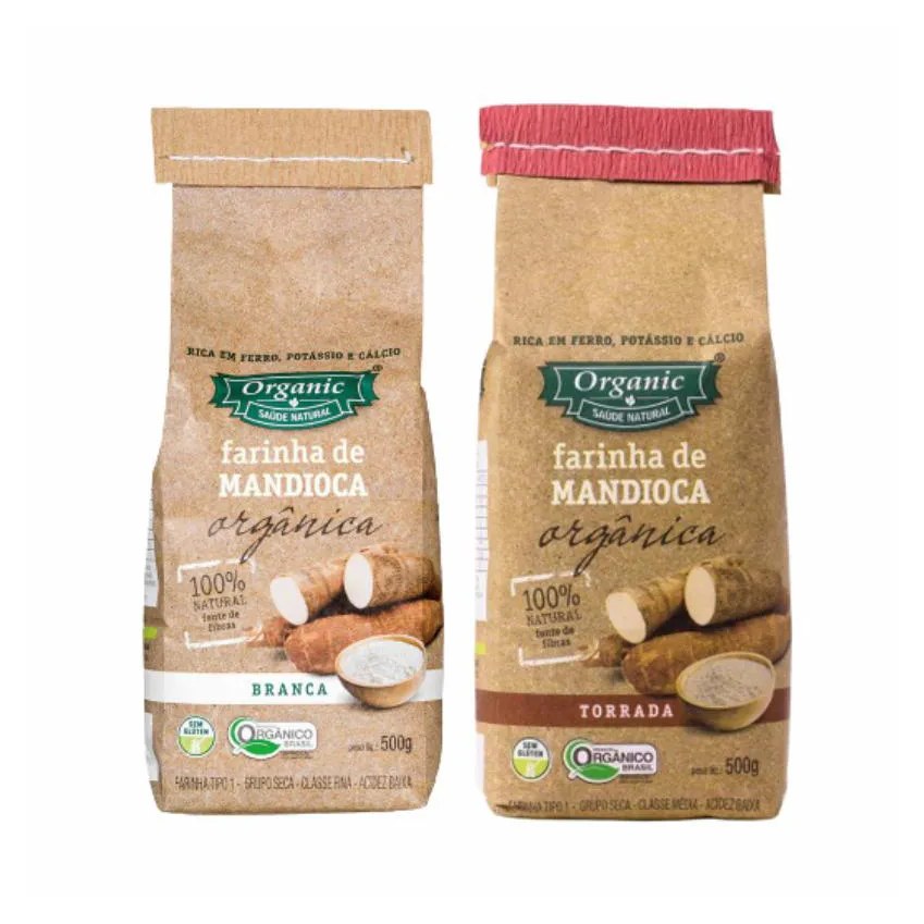 KIT 2 FARINHA DE AIPIM ORGANIC 500G: BRANCA, TORRADA
