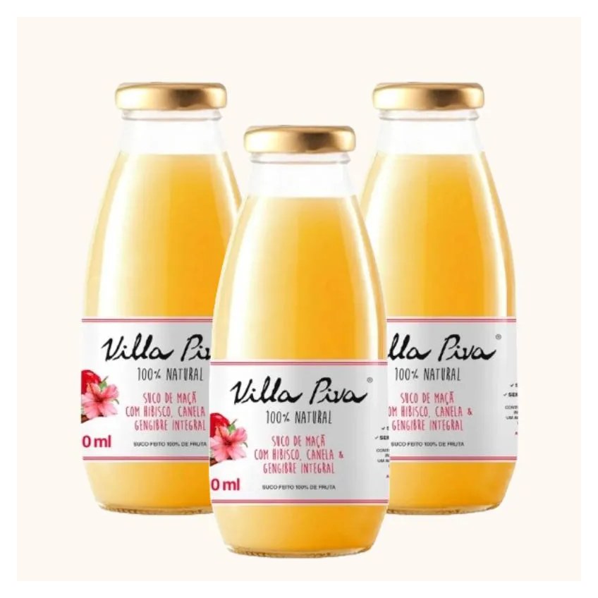 Kit 3x: Suco de Maçã com Hibisco, Canela e Gengibre Sem Açúcar Villa Piva 300ml