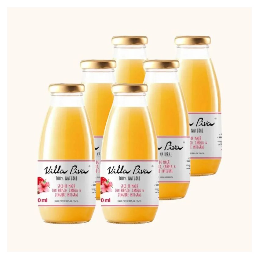 KIT 6X: SUCO DE MAçã COM HIBISCO, CANELA E GENGIBRE SEM AçúCAR VILLA PIVA 300ML