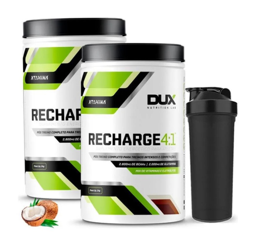 2x Recharge 4:1 1kg Sabores Dux + Coqueteleira - Pós Treino Sabor Coco