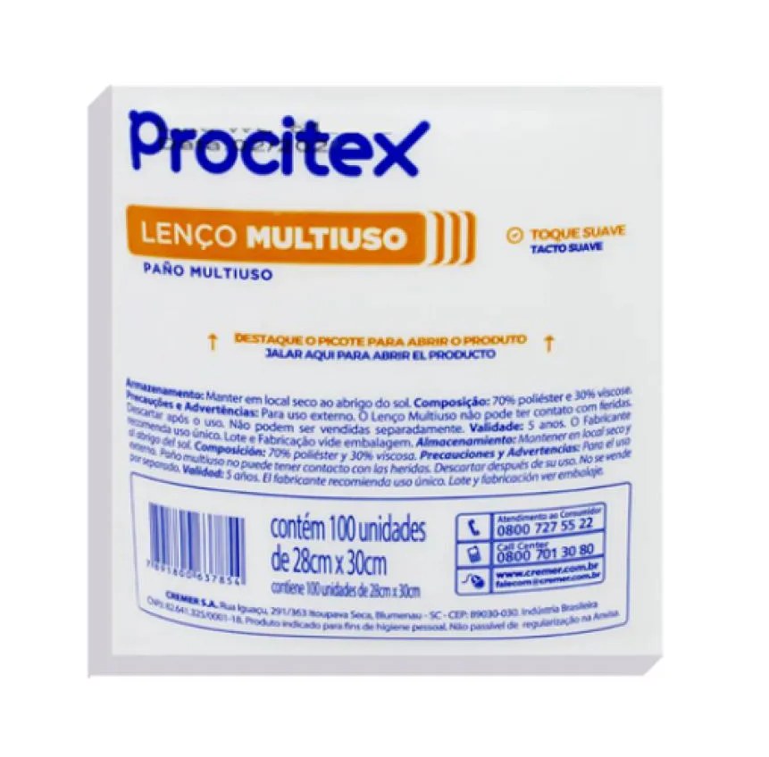 LENçO PARA BANHO 28X 30CM (PACOTE COM 100 UNIDADES) PROCITEX - CREMER