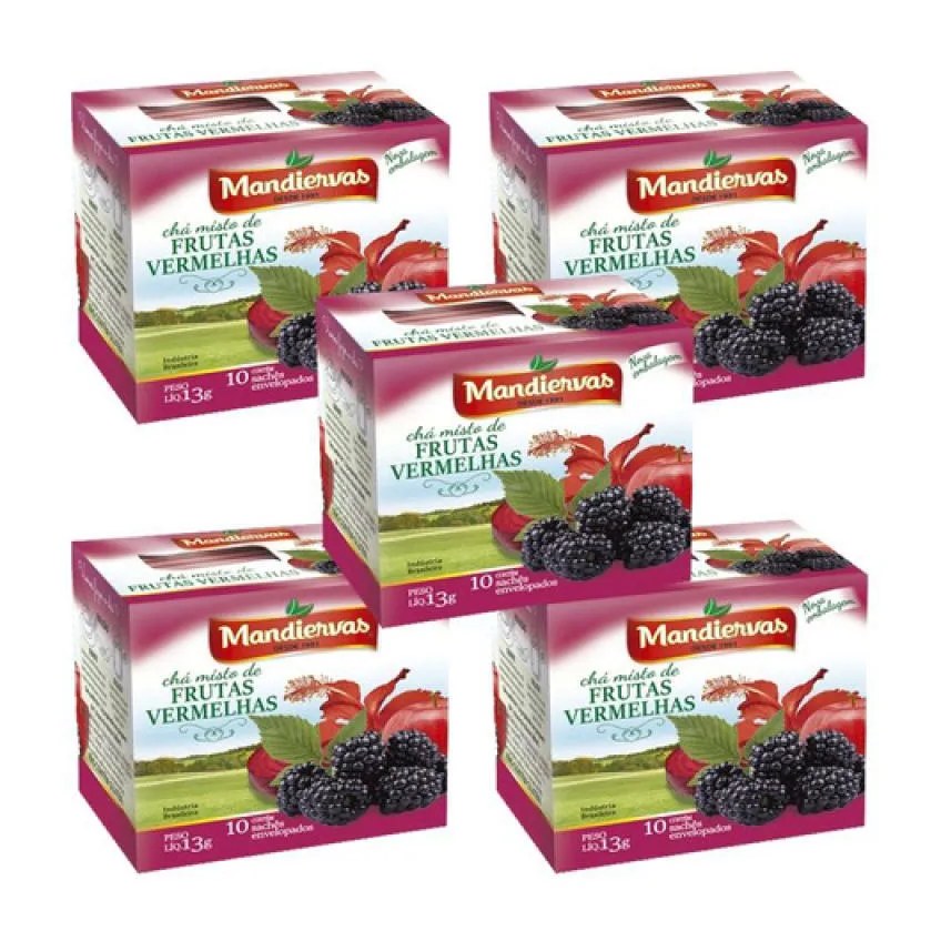 Kit 5 Caixinhas Chá Frutas Vermelhas 10 Sachês - Mandiervas