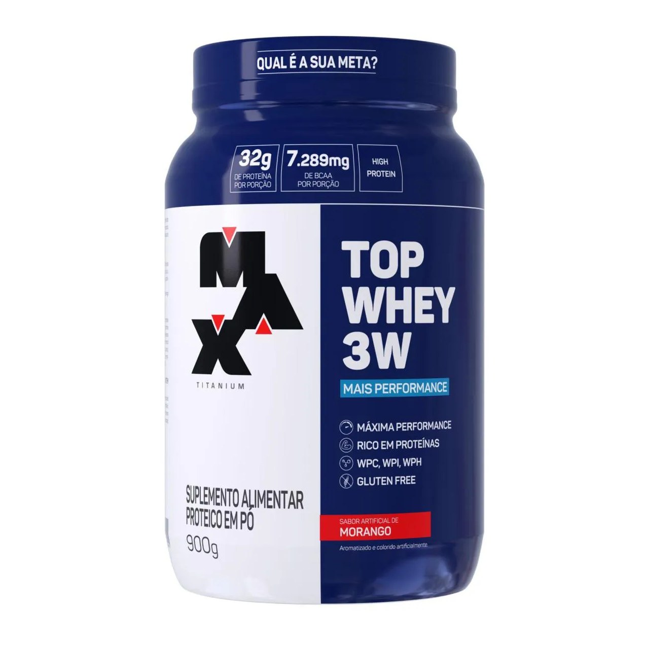 Top Whey 3w + Performance Morango Max Titanium 900g