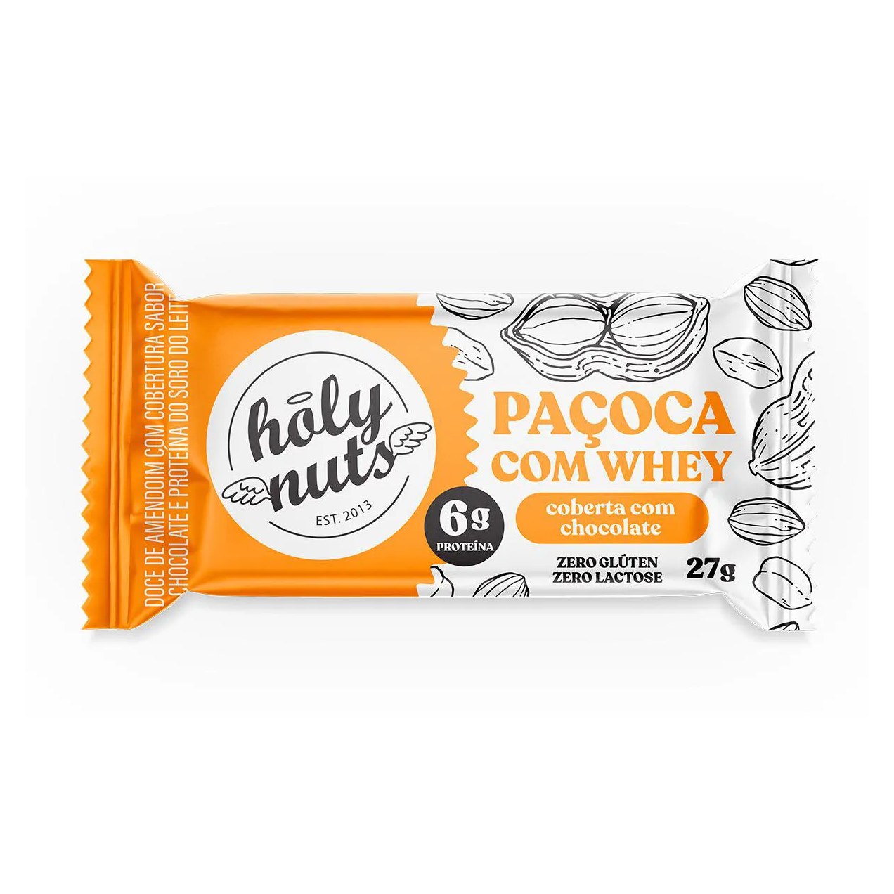 Paçoca com Whey Holy Nuts Coberta com Chocolate 27g