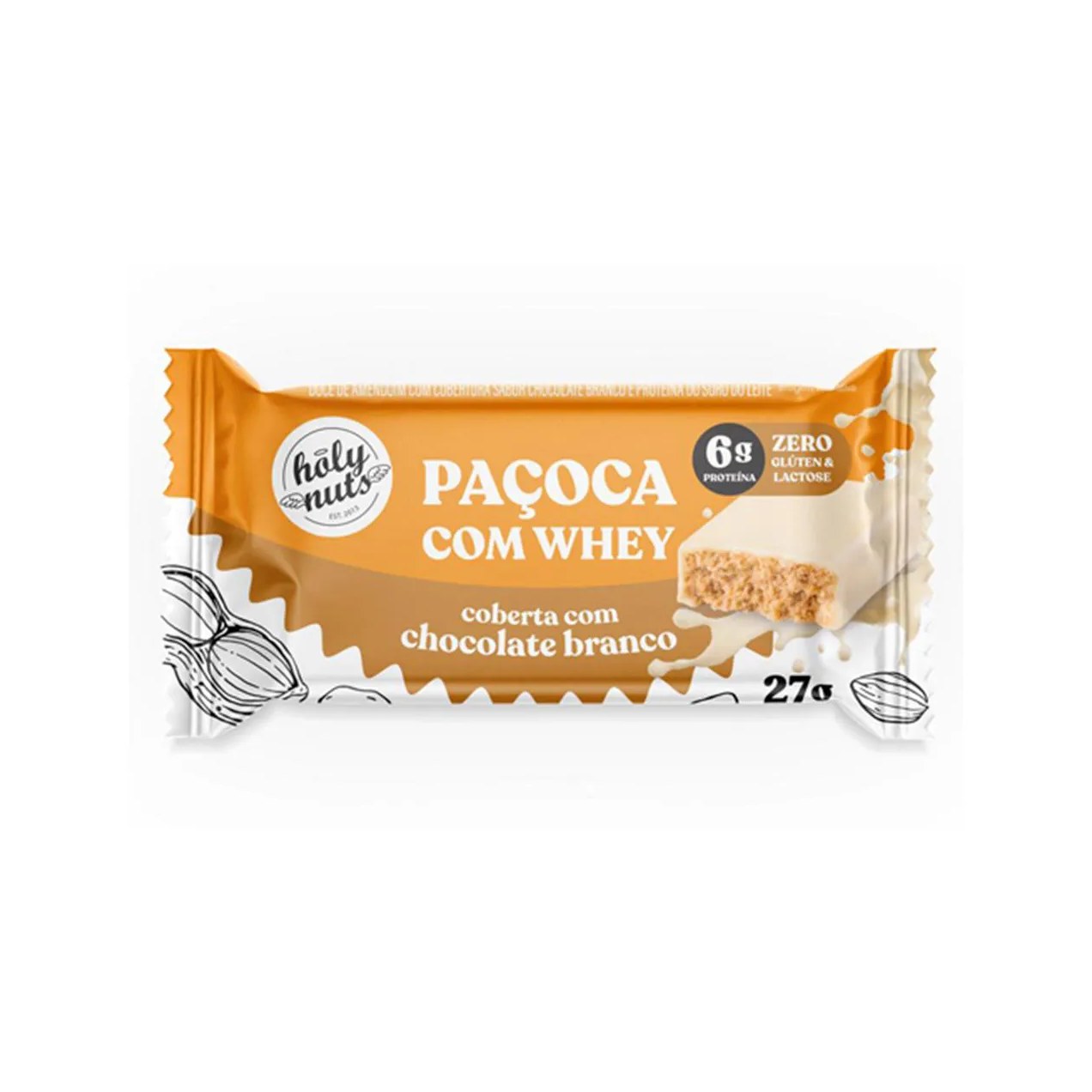 Paçoca com Whey Holy Nuts Coberta com Chocolate Branco 27g