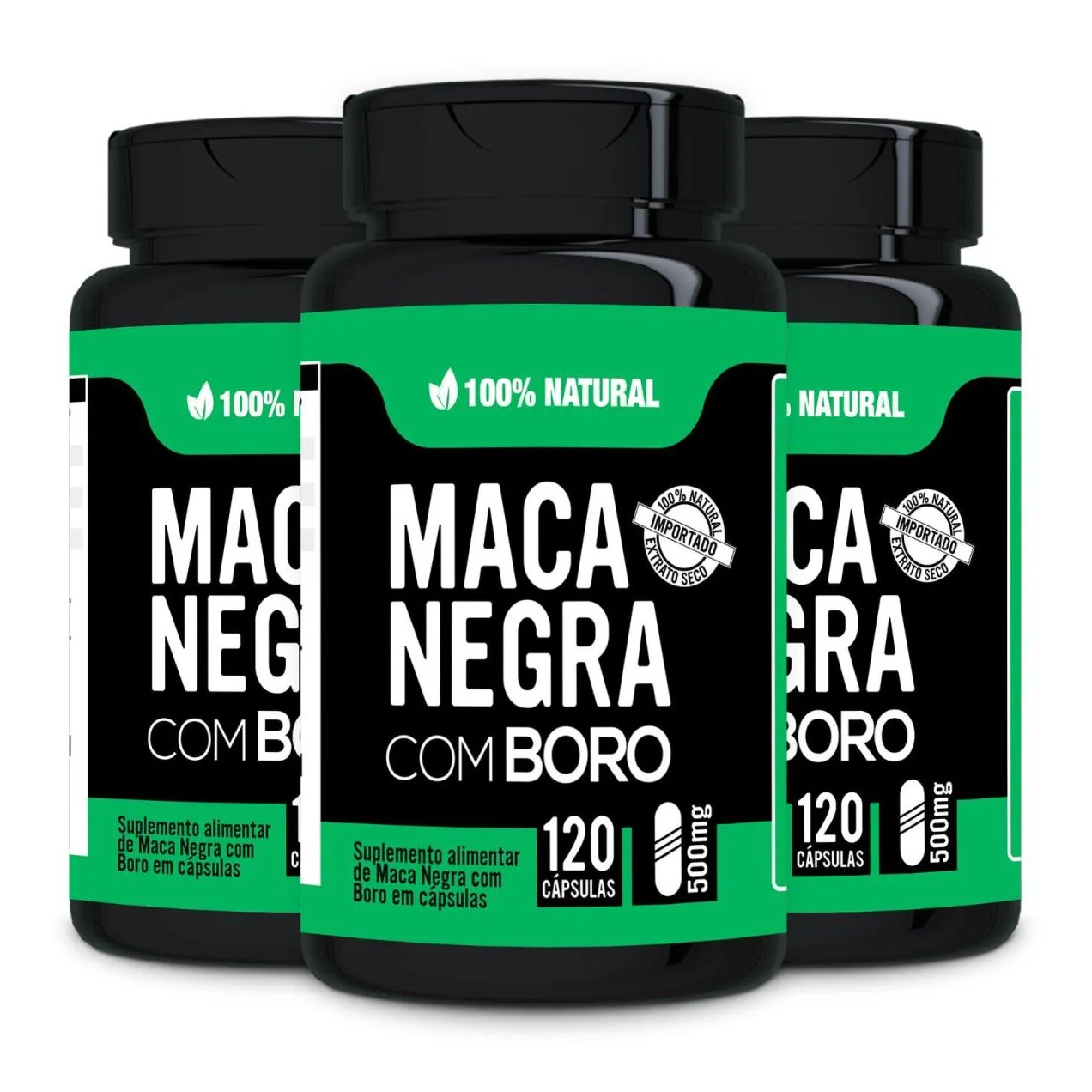 Kit 3x Maca Peruana Negra com Boro + Vitaminas B6 + D + Zinco 100% Natural 120 cápsulas