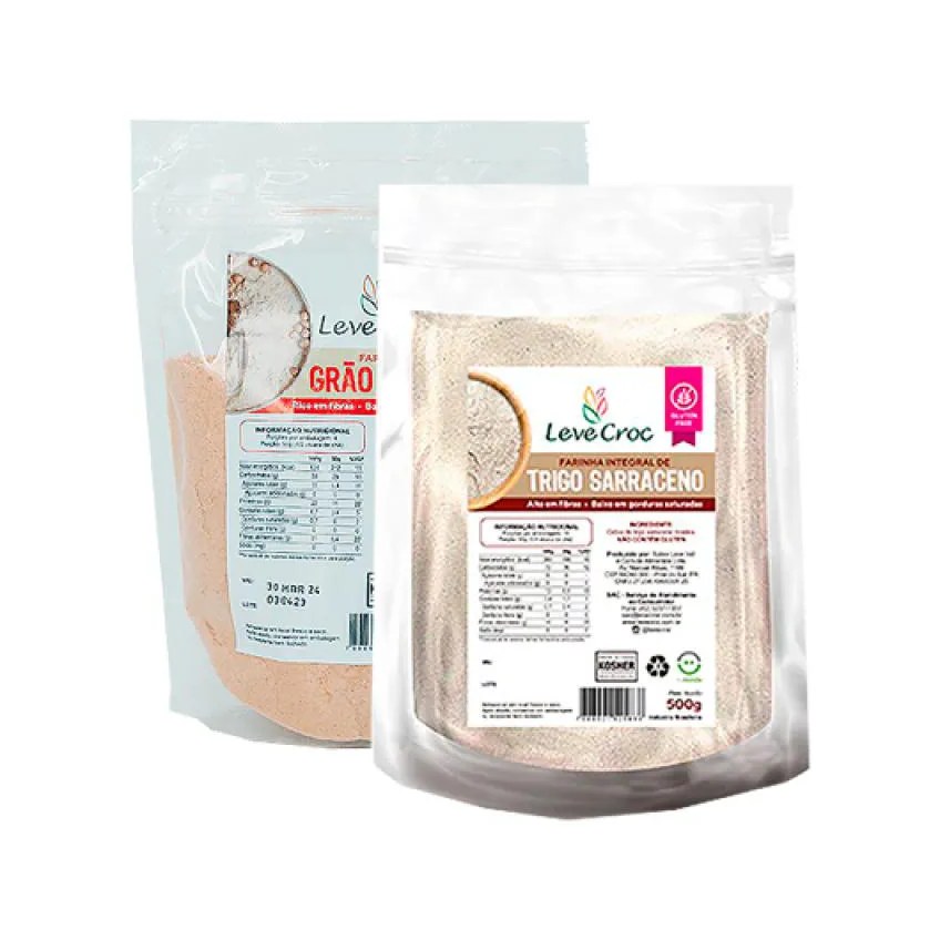 Kit 2 Farinhas Funcionais Sem Glúten Leve Croc: Grão de Bico, Trigo Sarraceno