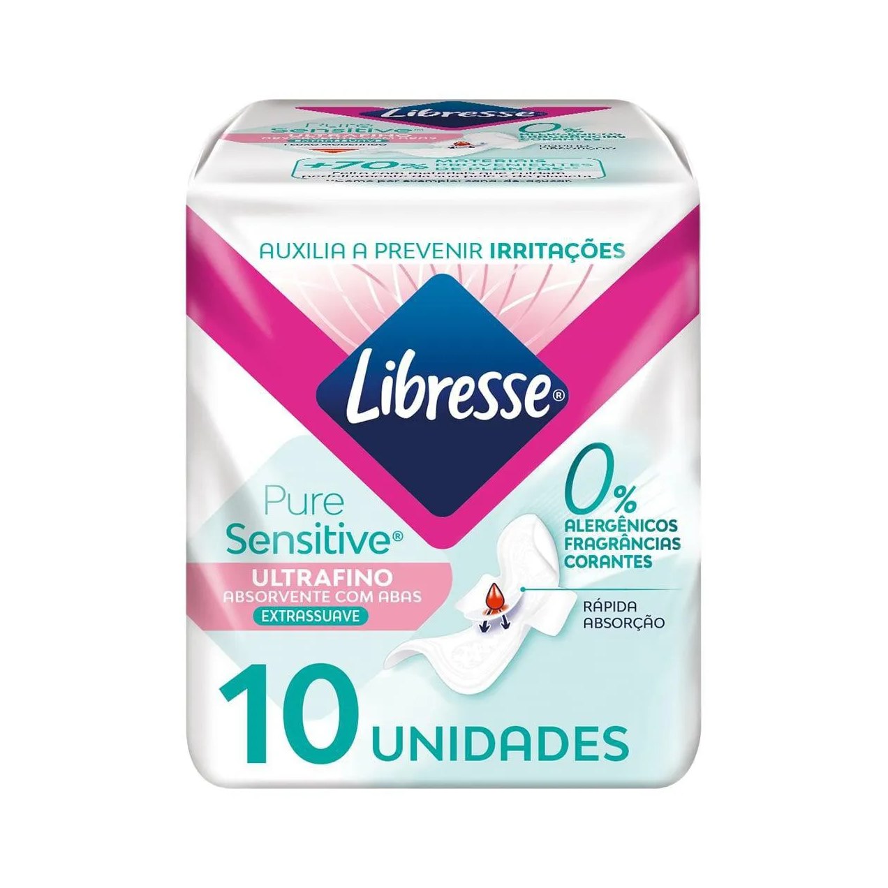 Absorvente Libresse Pure Sensitive Ultrafino Extra Suave com Abas 10 unidades