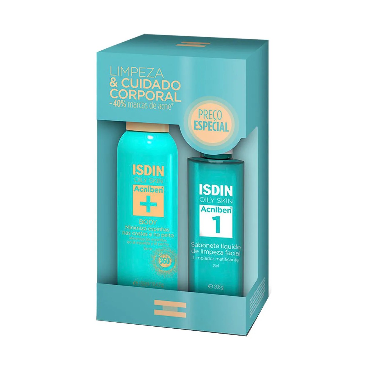 Kit Limpeza & Cuidado Corporal Pele Oleosa Spray Corporal Antiacne Acniben+ 150ml + Sabonete Líquido Acniben 1 208g