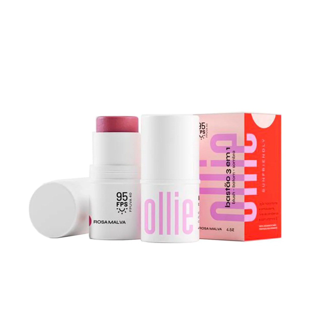 Bastão 3 em 1 Ollie Blush Batom e Sombra FPS 95 4,5g - Rosa Malva
