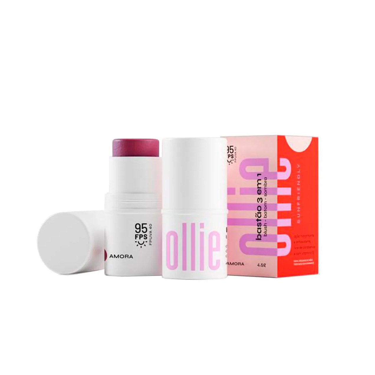 Bastão 3 em 1 Ollie Blush Batom e Sombra FPS 95 4,5g - Amora