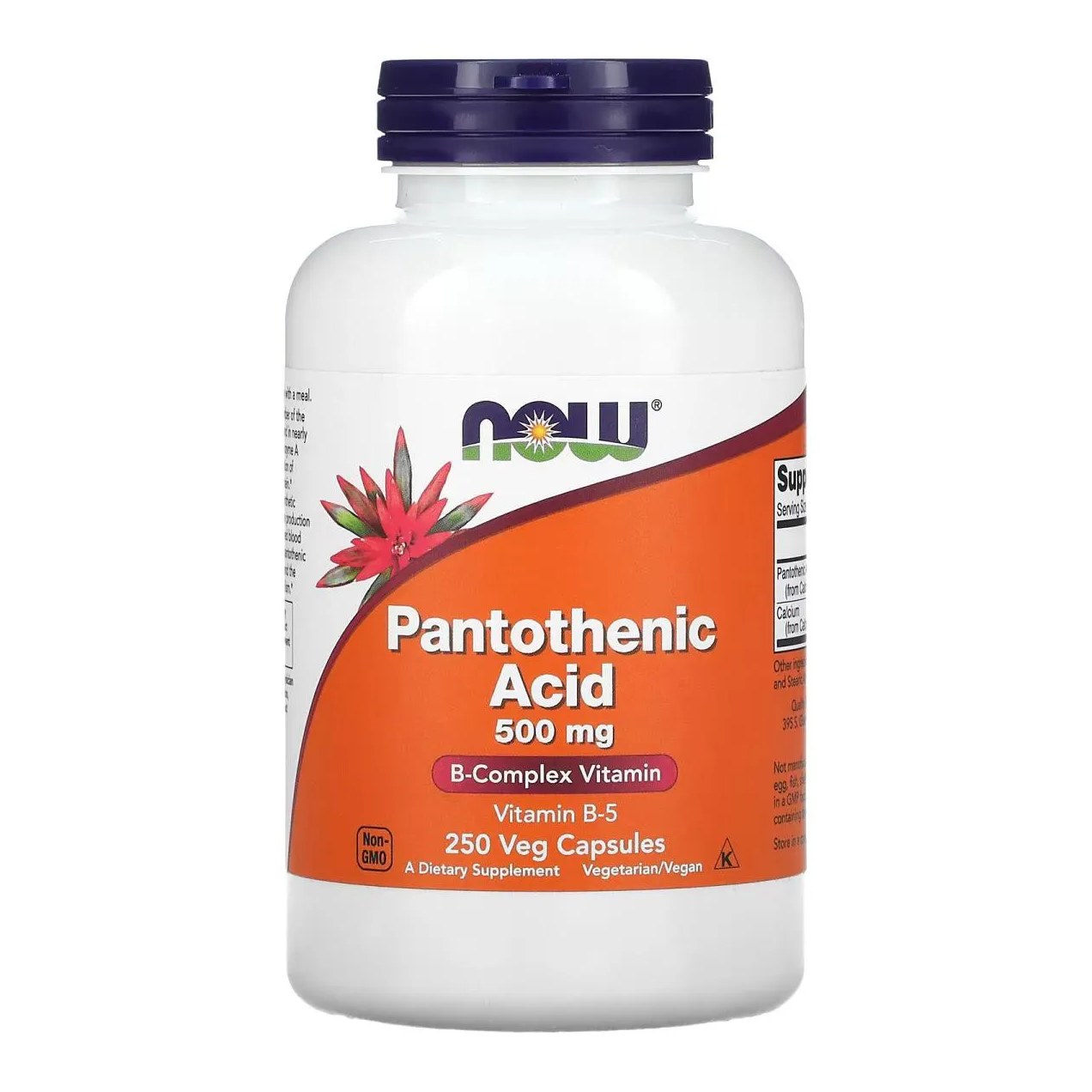 Pantothenic Acid Ácido Pantotênico 500mg 250 Vcaps Now Foods