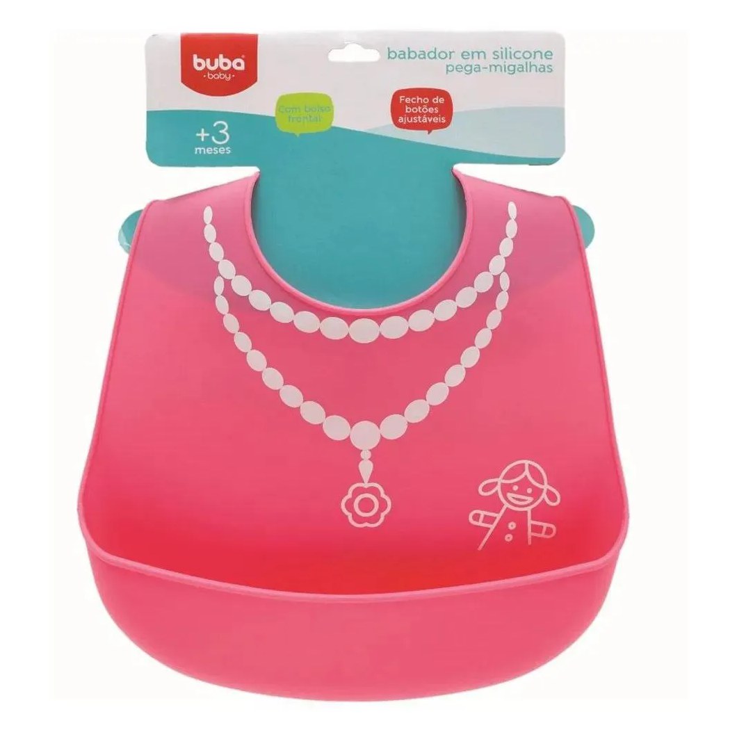 Babador Silicone Pega Migalhas Rosa +3 Meses Buba