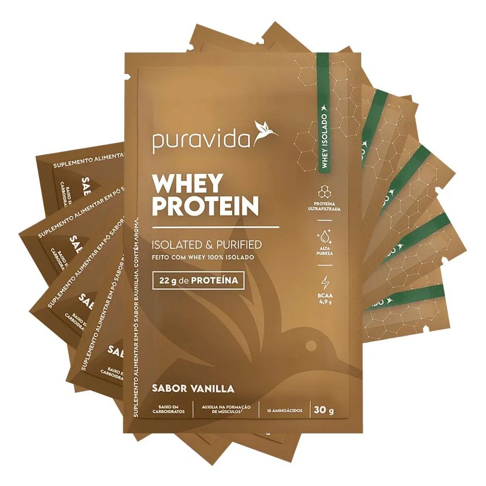 Pura Vida Kit 5 Unid Sache (30g) Whey Protein Isolado - Sabor Vanilla