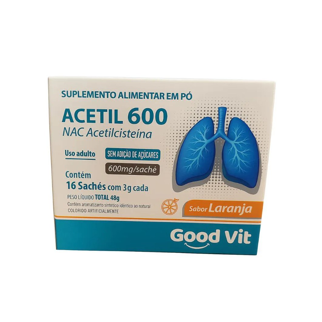 Acetil 600Mg C/16 Sachê Sabor Laranja - Good Vit