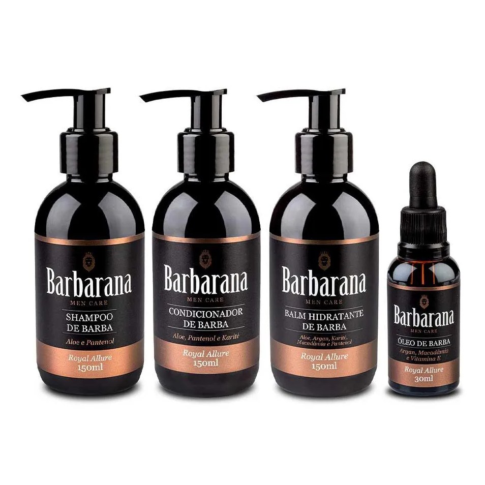 Kit Shampoo + Condicionador + Balm + Óleo Para Barba Royal Allure Barbarana