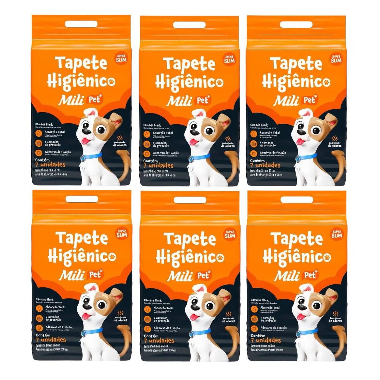 6 Un Tapete Higiênico Pet Super Slin Mili com 7un