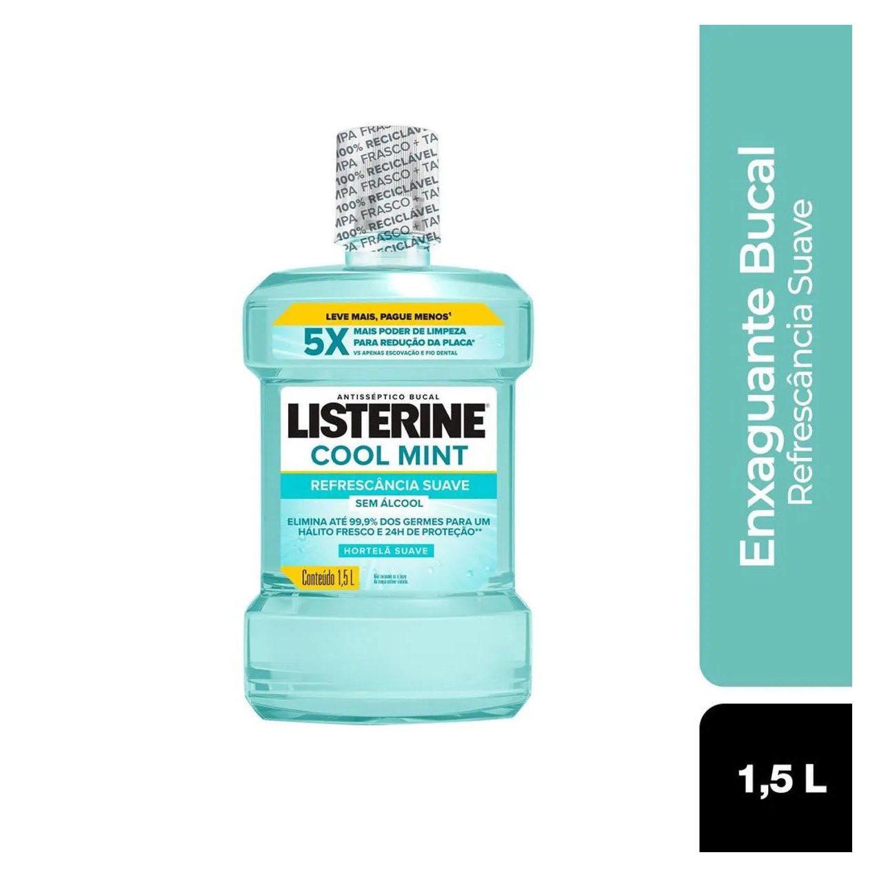 Enxaguante Antisséptico Bucal Listerine Cool Mint Zero Álcool Hortelã Suave 1,5L