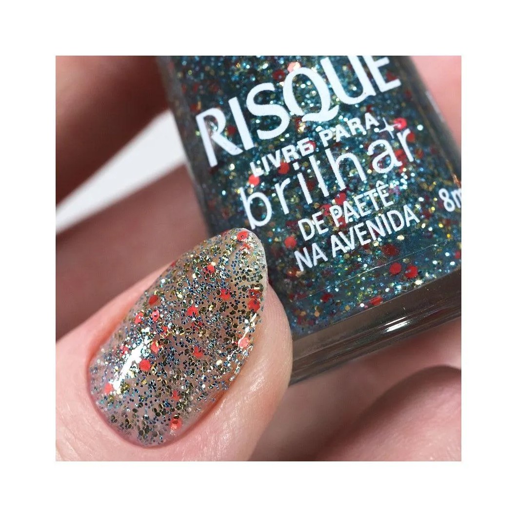 Esmalte Risqué Livre para Brilhar Glitter Azul de Paetê Na Avenida 8ml