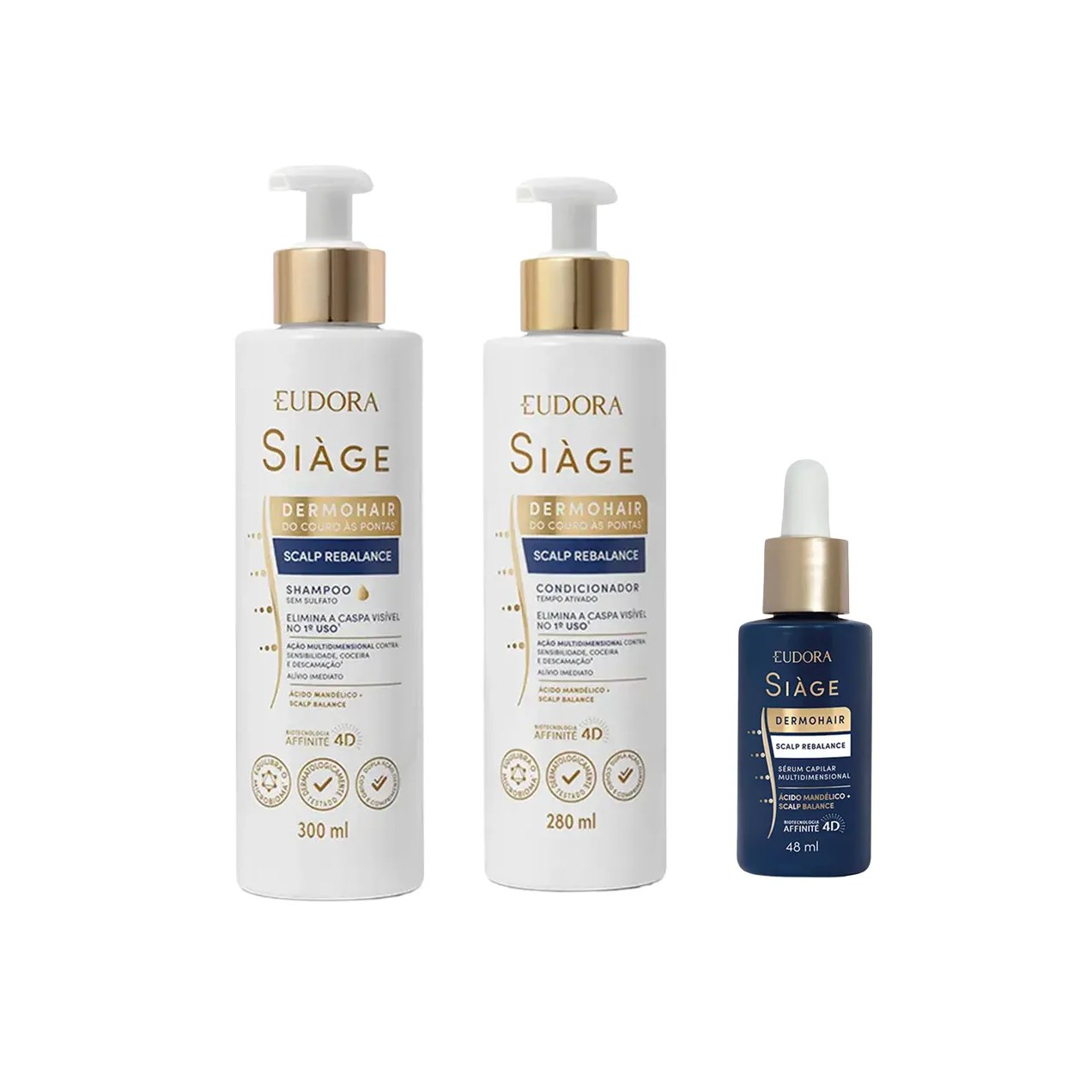 Kit Eudora Siàge DermoHair Anticaspa Shampoo 300ml + Condicionador 280ml + Sérum 48ml
