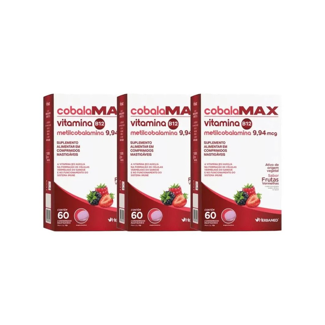 Kit 3X Vitamina B12 Metilcobalamina 60 Cpr - Herbamed