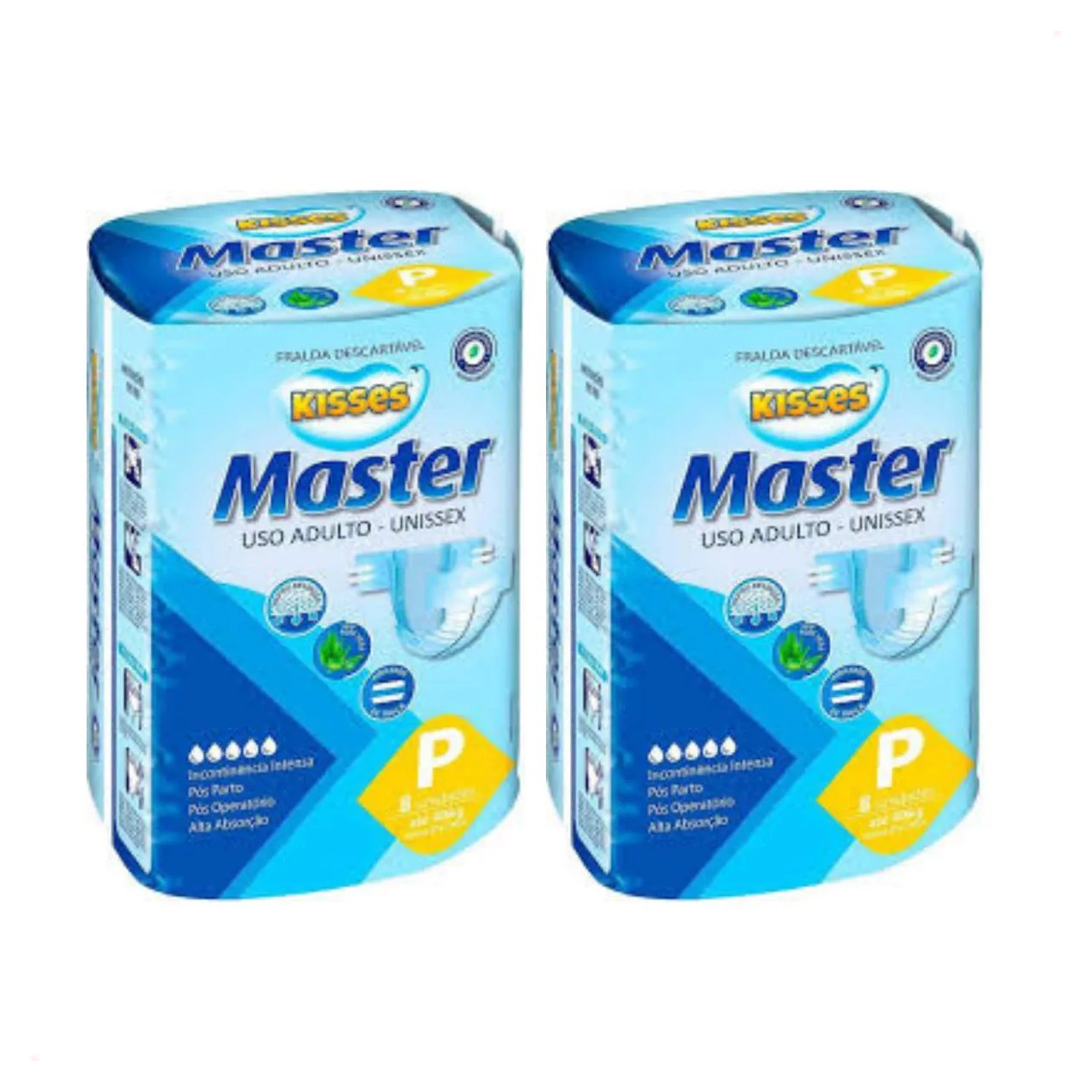 Kit 2 Fralda Geriatri Kisses Master Adul Alta Absorção Tam P