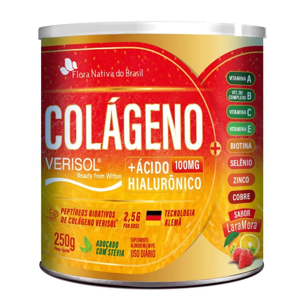 Colágeno Verisol + Ácido Hialurônico em Pó 250g - Flora Nativa Laranja com Morango