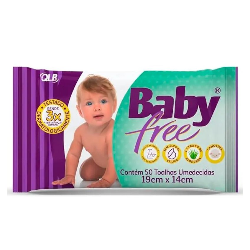 Toalhas Baby Free com 50 Toalhas Umedecidas - Qualybless