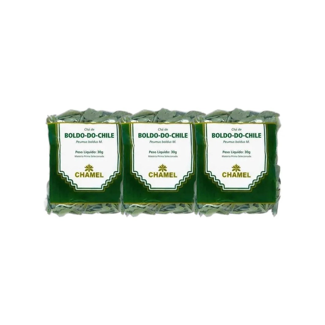 Kit 3X Chá Pacote Boldo do Chile Folhas 30G - Chamel