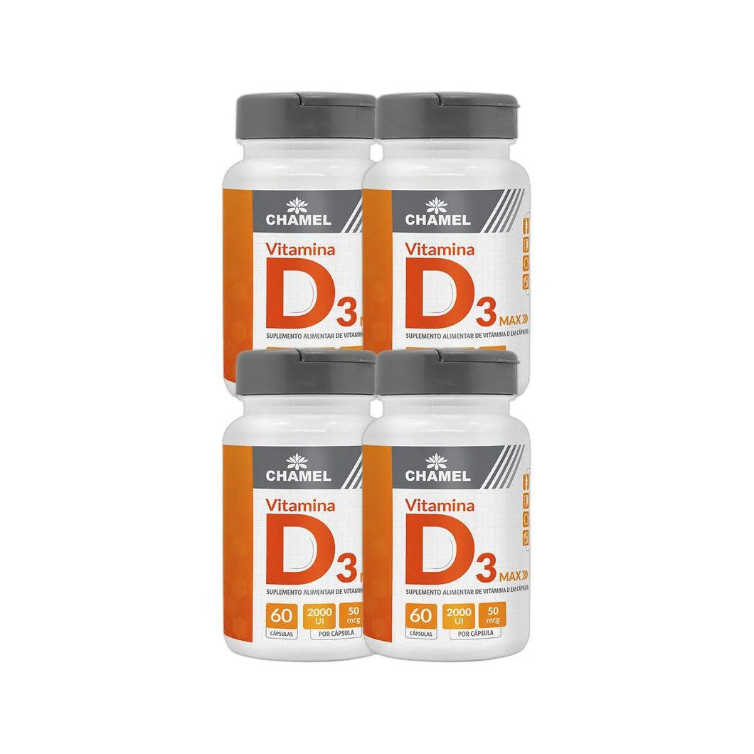 Kit 4X Max Vitamina D3 500Mg 60 Cps - Chamel
