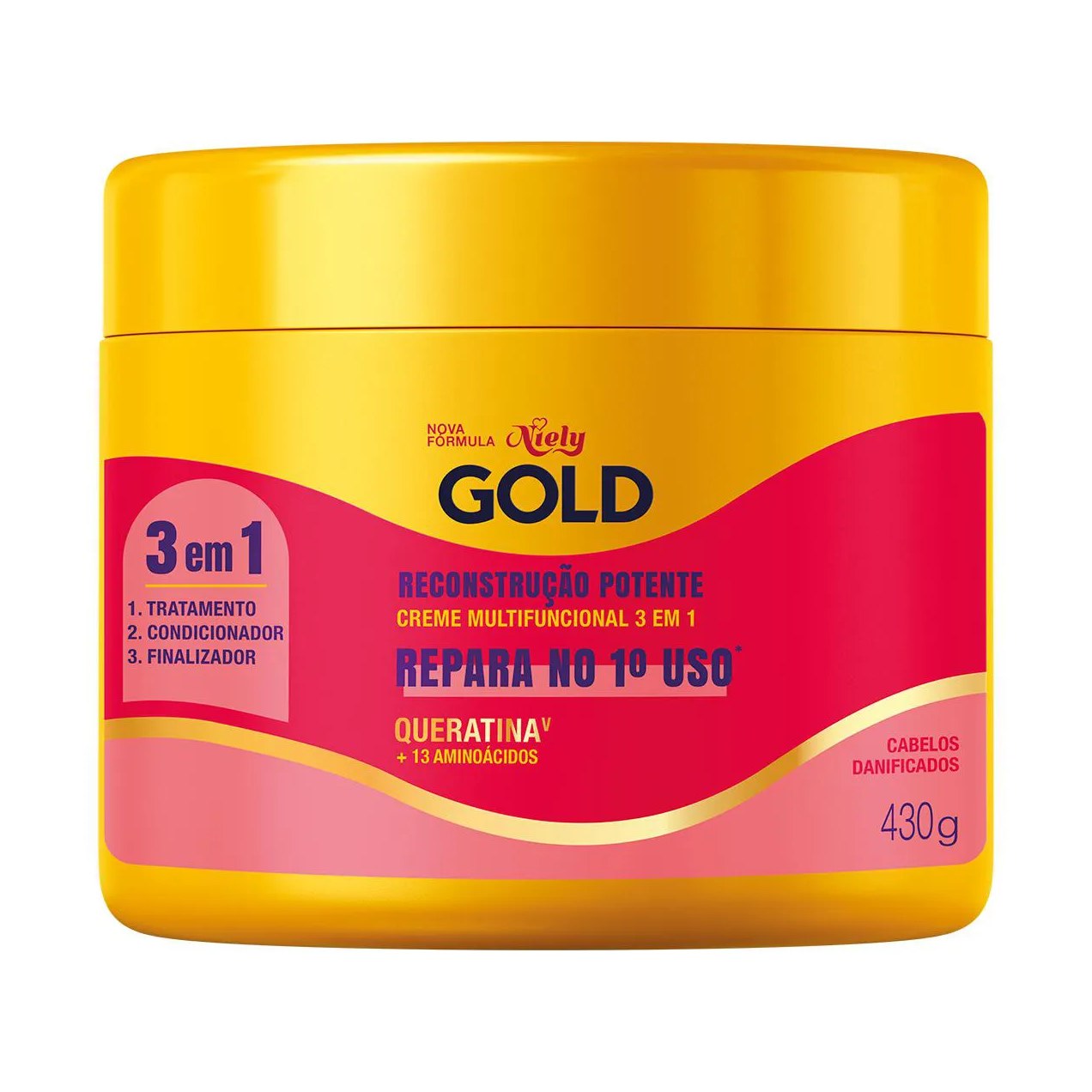 Creme de Tratamento Multifuncional 3 em 1 Niely Gold Reconstrução Potente 430ml
