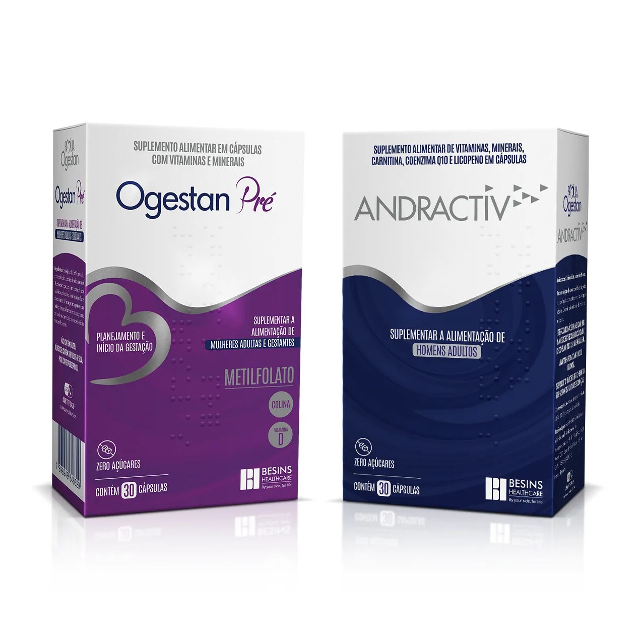 Kit Polivitamínico Ogestan Pré para Gestantes 30 cápsulas + Polivitamínico Andractiv Besins Healthcare Homem 30 cápsulas