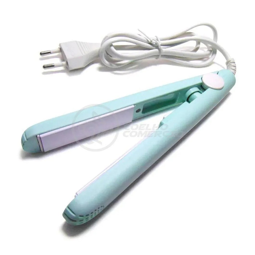 Mini Chapinha Prancha Portátil 17Cm Bivolt Profissional Azul