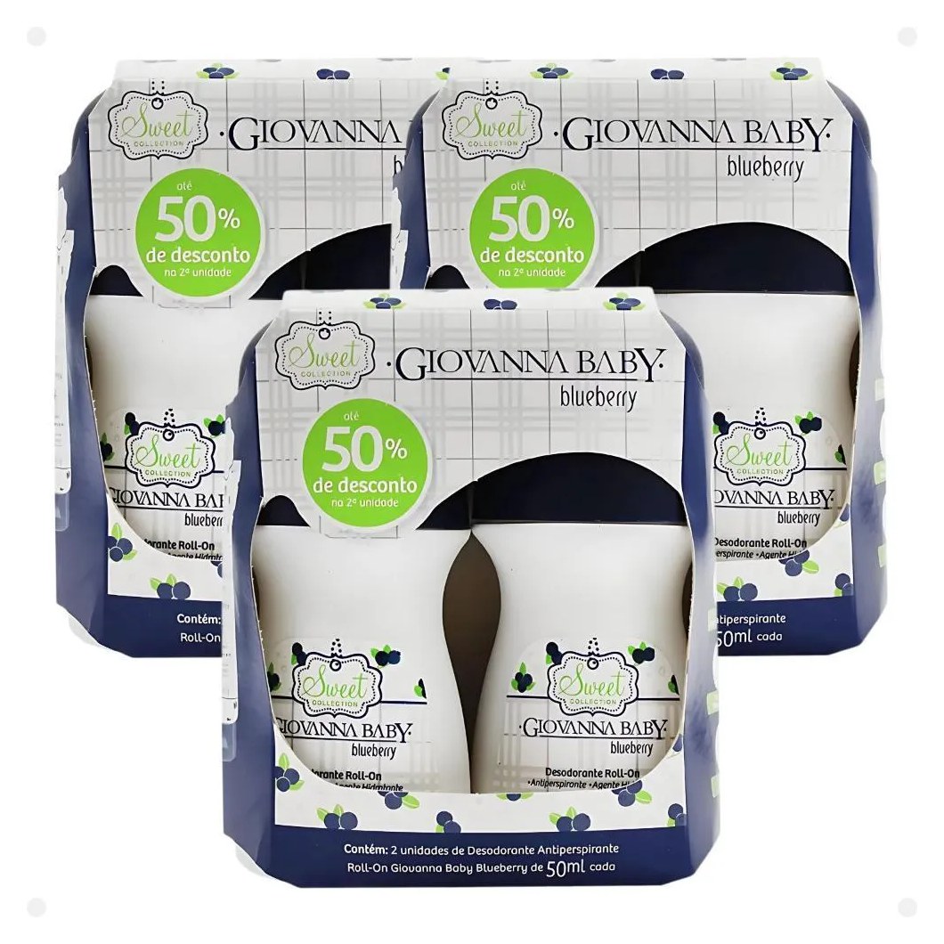Kit Giovanna Baby: 6 Desodorante Roll-on Blueberry