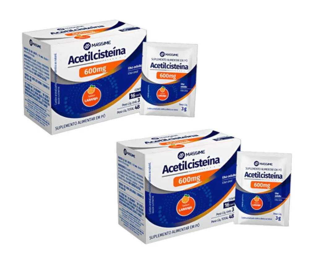 Kit 2x Acetilcisteína Mássime 600mg - 32 Sachês Efervescente Laranja