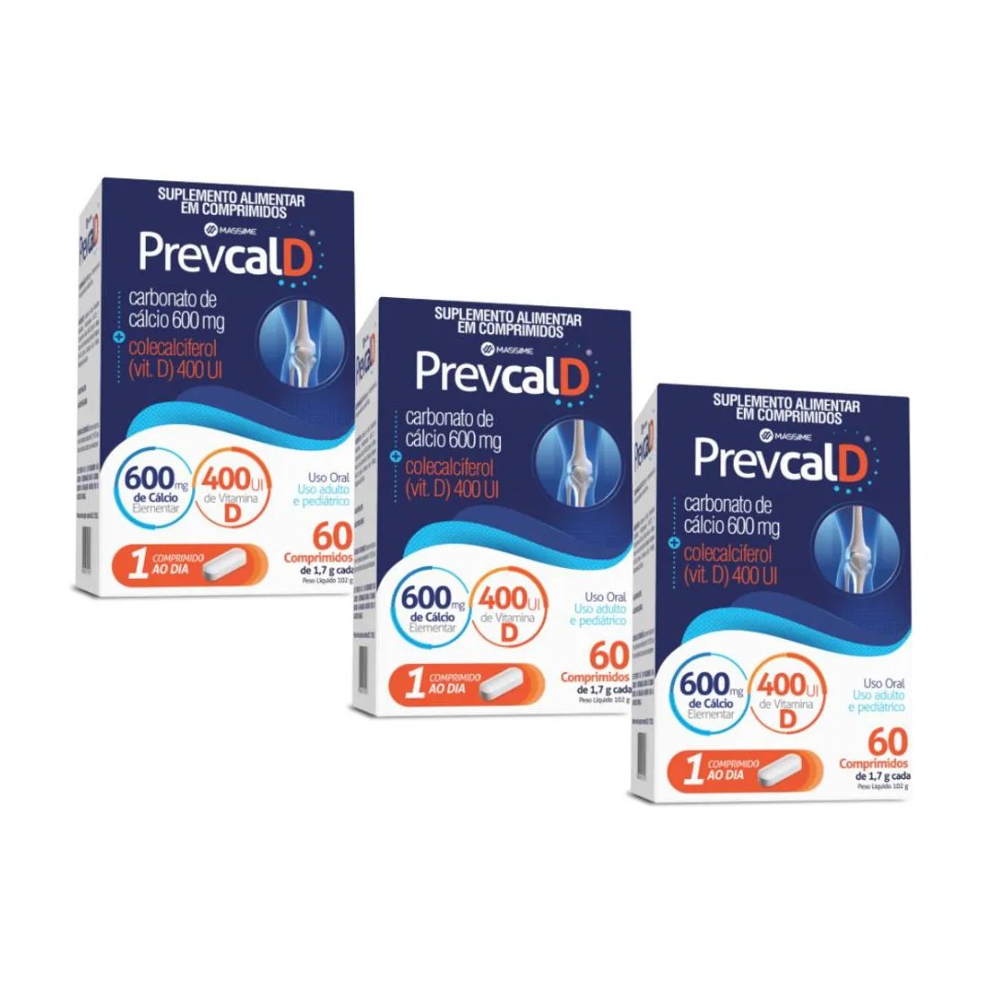 Kit 3x Prevcald - 600mg Cálcio + 400ui Vit D = Oscald e Osso