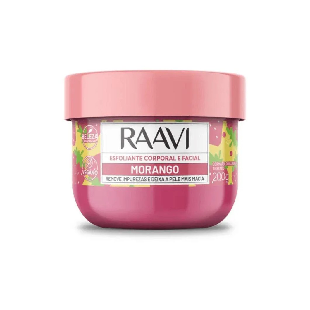 Creme Esfoliante Corporal e Facial Raavi Morango 200g