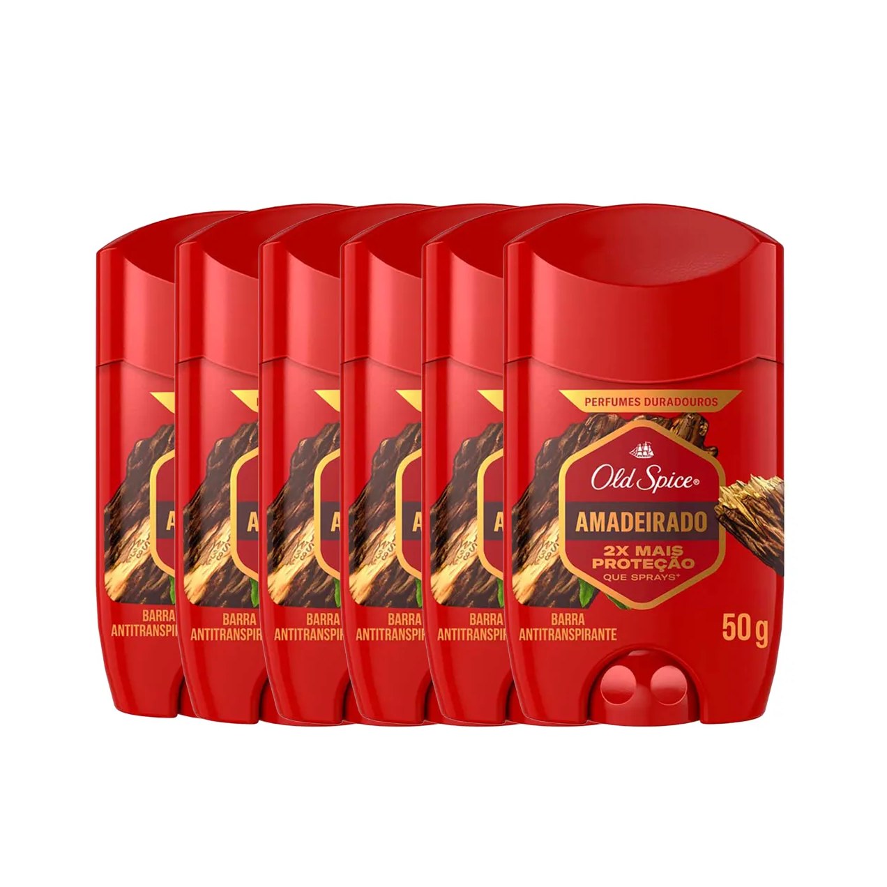 Kit Desodorante Antitranspirante Barra Old Spice Amadeirado Masculino 50g 6 Unidades