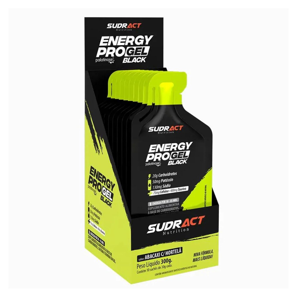 Energy Pro Gel Black Sudract Caixa (10 Saches 30G) - Sabor Abacaxi C/ Hortela