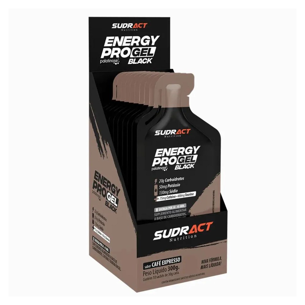 Energy Pro Gel Black Sudract Caixa (10 Saches 30G) - Sabor Cafe Expresso
